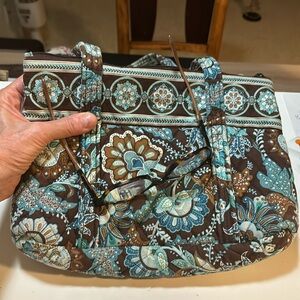 Vera Bradley Mini Tote- Zipper top. Paisley design. Blues & maroon.